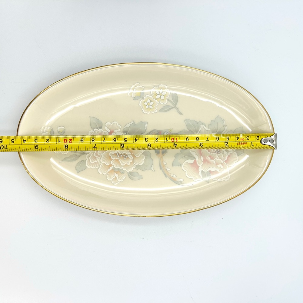 VTG Lenox Floral Bird Oval Serving Platter Cream Gold Trim Chinoiserie USA 9.5in - Picture 7 of 11